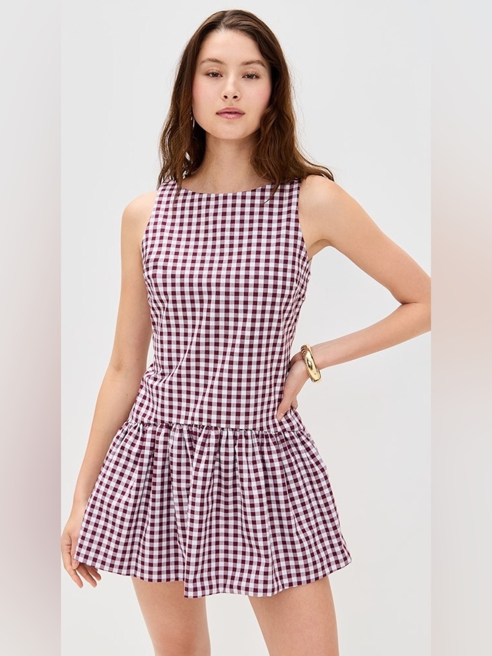 Peixoto Addison Gingham Mini Dress Merlot Size Large Drop Waist NWT - Picture 2 of 8